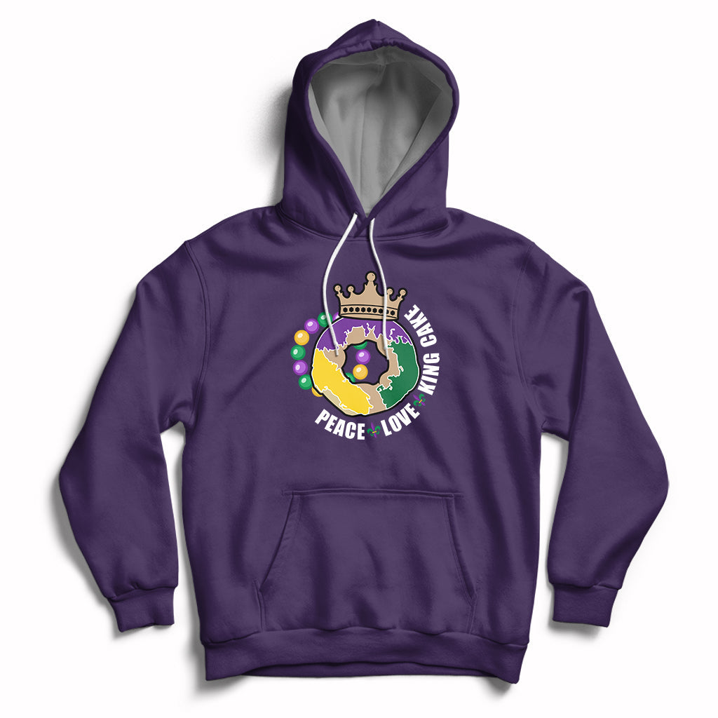 Peace Love King Cake Mardi Gras Party Carnival Costume Hoodie - Wonder Print Shop