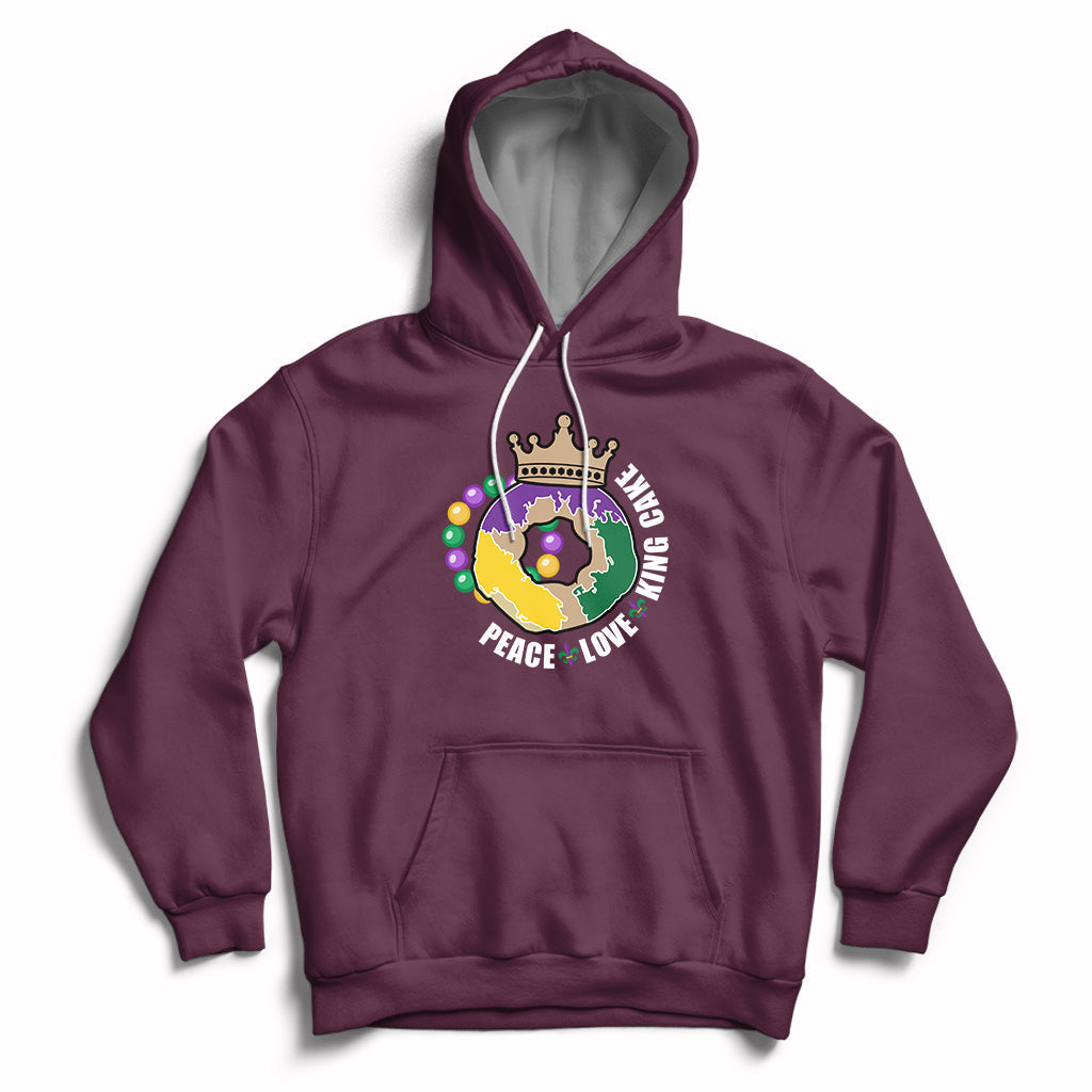 Peace Love King Cake Mardi Gras Party Carnival Costume Hoodie - Wonder Print Shop
