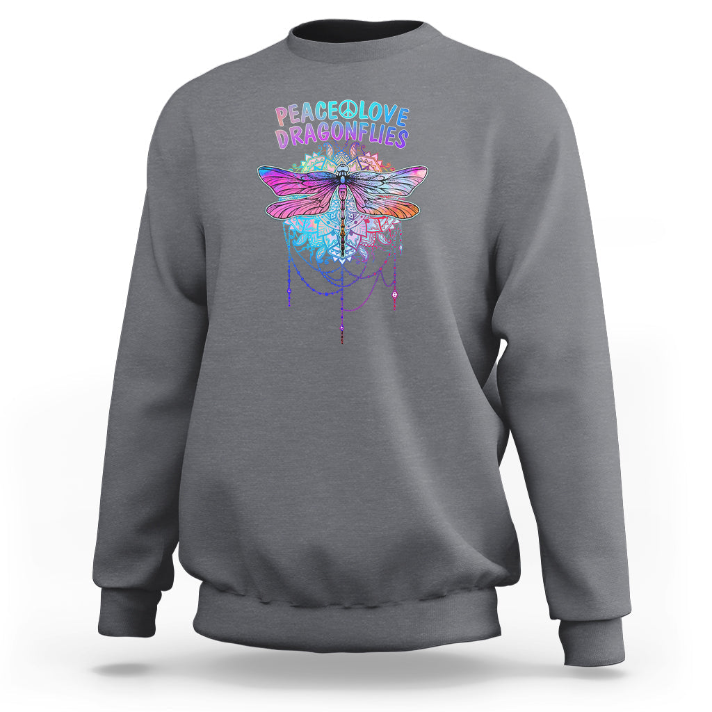 Colorful Peace Love Dragonflies Lovers Boho Mandala Sweatshirt - Wonder Print Shop