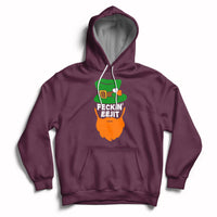 Maroon hoodie with front pouch pocket, drawstring hood, and “FECKIN EEJIT” shamrock graphic.