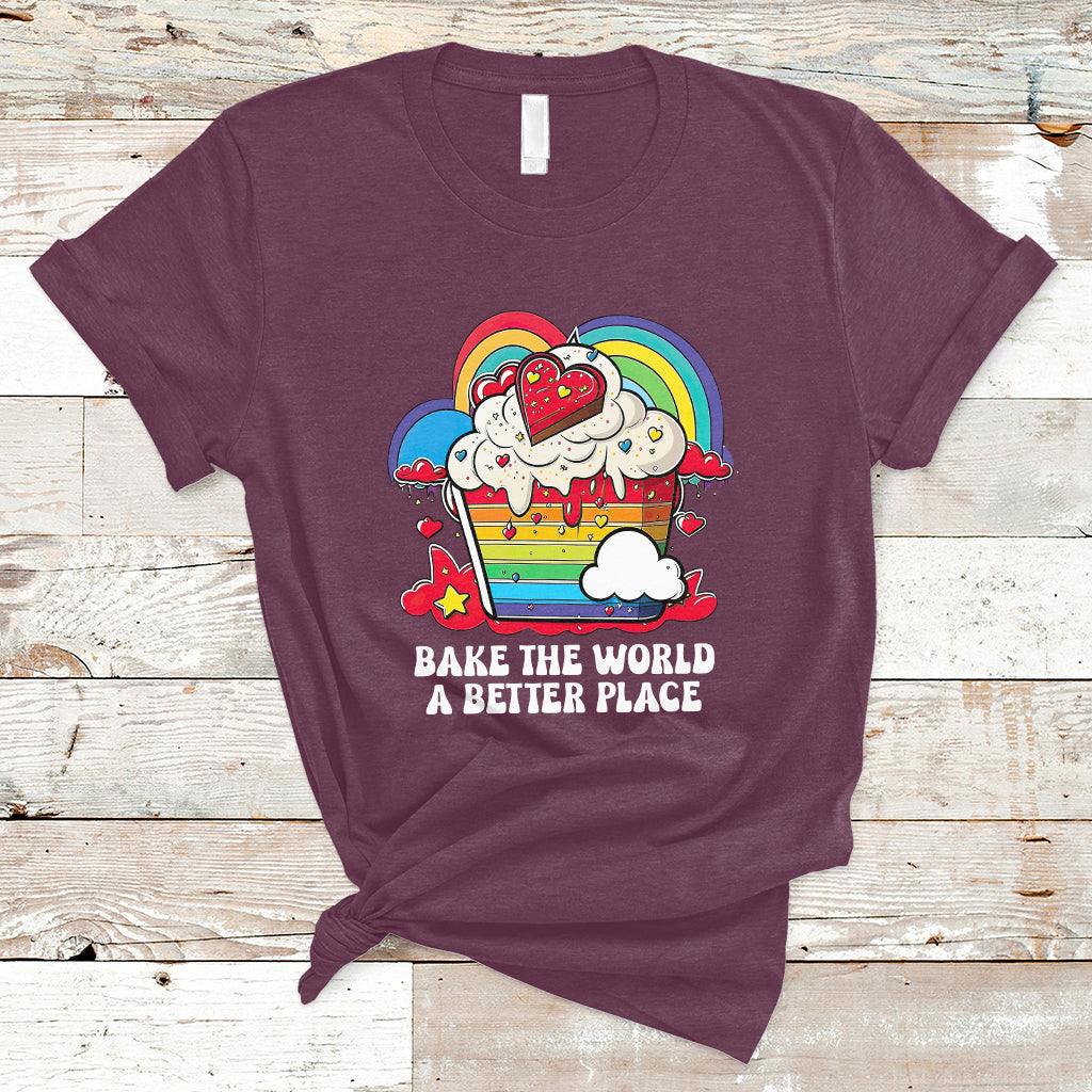 Bake The World A Better Place Funny Baking Pastry Pun Baker T-Shirt - Wonder Print Shop