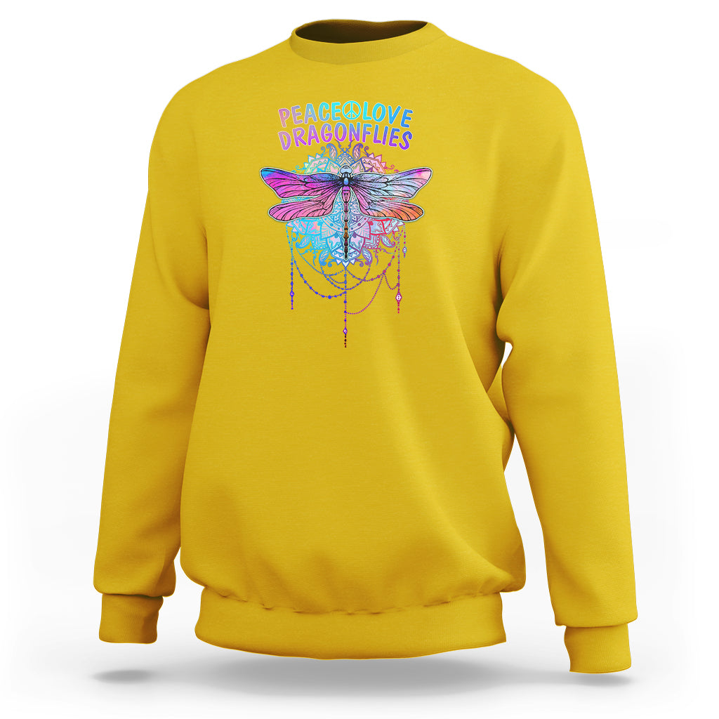 Colorful Peace Love Dragonflies Lovers Boho Mandala Sweatshirt - Wonder Print Shop