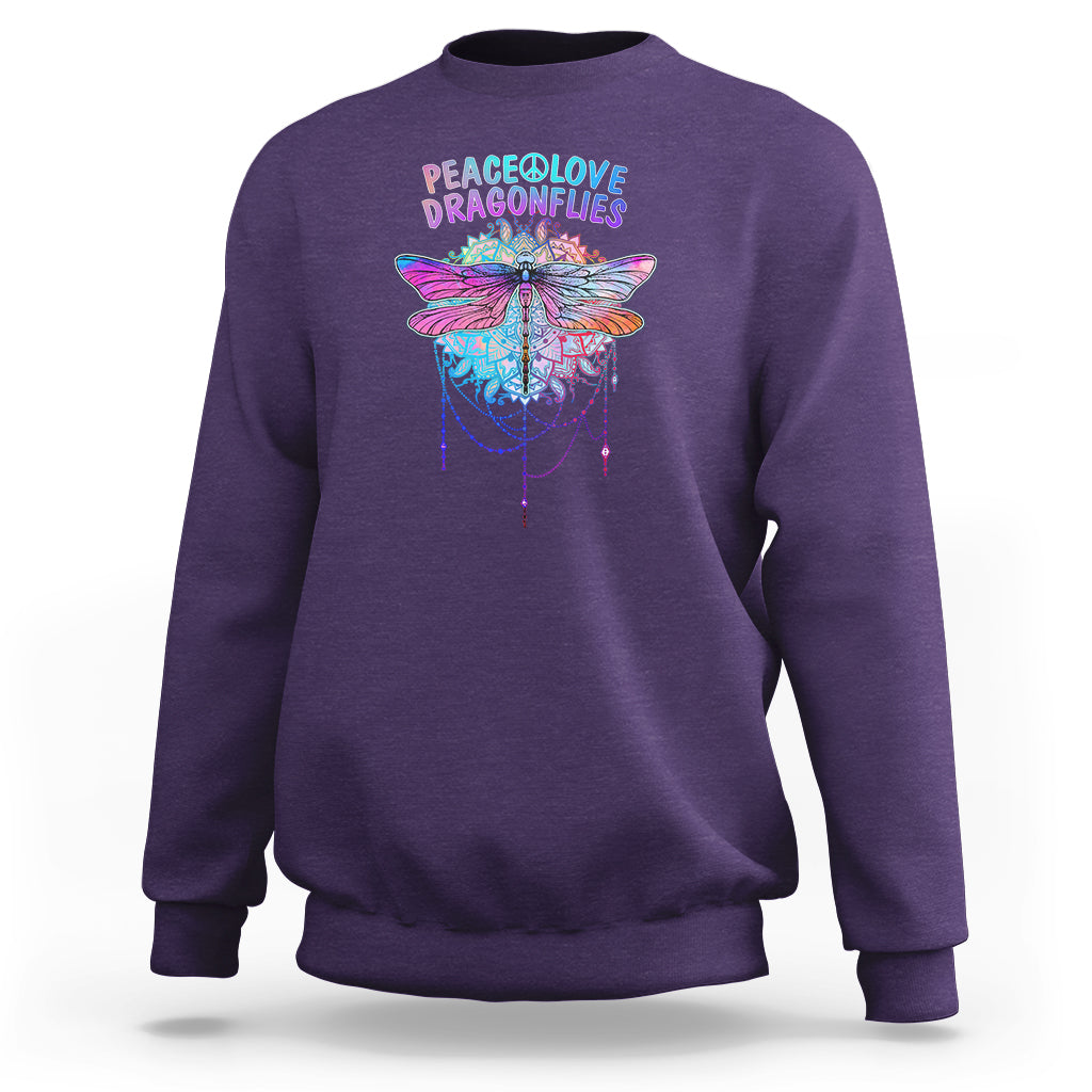 Colorful Peace Love Dragonflies Lovers Boho Mandala Sweatshirt - Wonder Print Shop