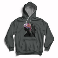 Women's dark heather pullover hoodie with front pocket and floral silhouette graphic.