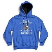 Royal blue auctioneer hoodie with front hood and front-center auctioneer lettering graphic