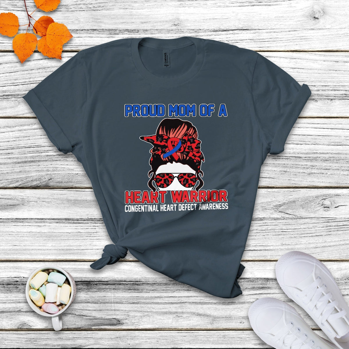 Messy Bun Mom Of A Heart Warrior CHD Congenital Heart Defect T Shirt - Wonder Print Shop