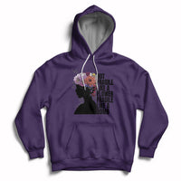 Women's purple pullover hoodie with front pocket and floral silhouette graphic on chest.