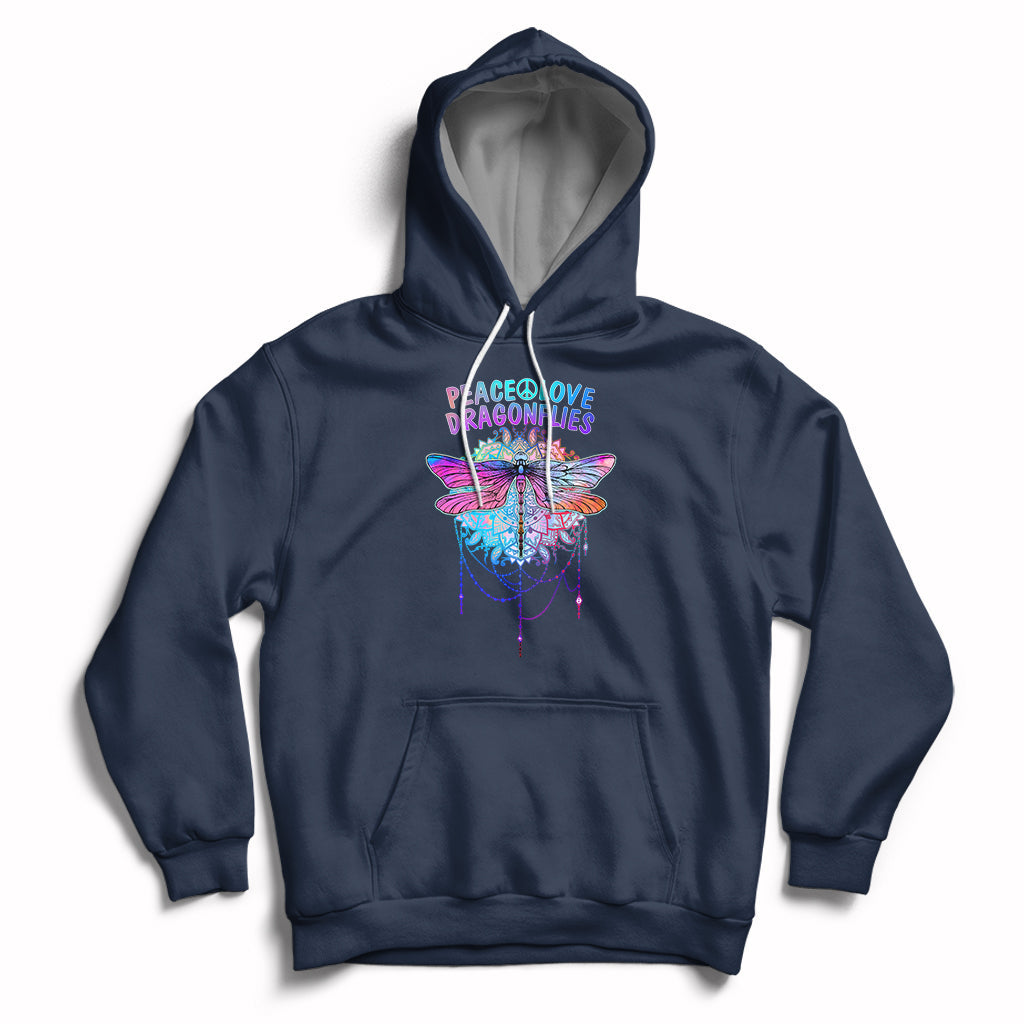Colorful Peace Love Dragonflies Lovers Boho Mandala Hoodie - Wonder Print Shop