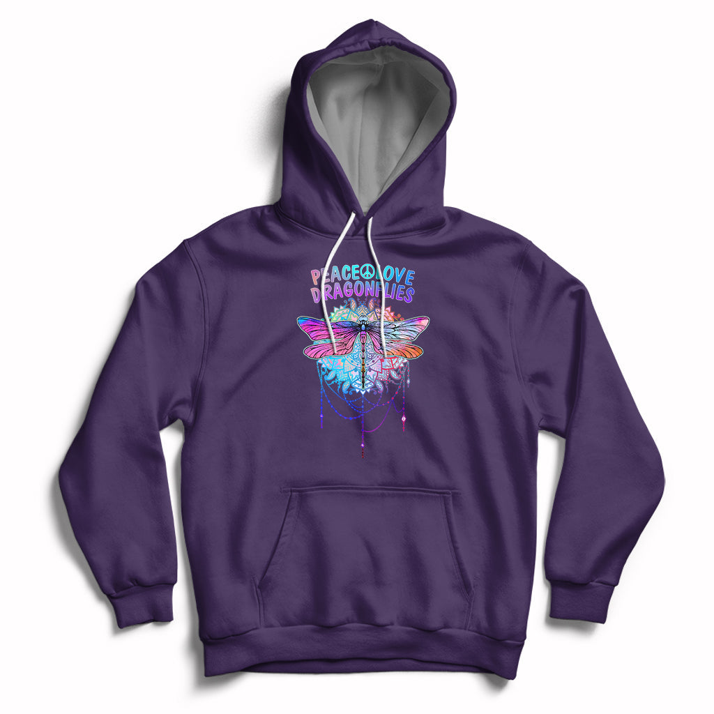 Colorful Peace Love Dragonflies Lovers Boho Mandala Hoodie - Wonder Print Shop