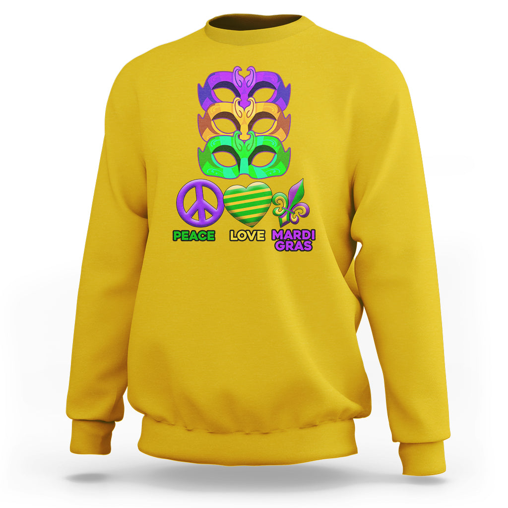 Peace Love Mardi Gras Mardi Gras Costume Carnival Masks Sweatshirt - Wonder Print Shop