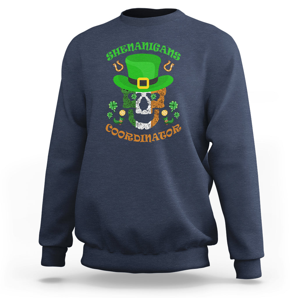 Shenanigans Coordinator St Patrick's Day Teacher Skull Sweatshirt - Wonder Print Shop