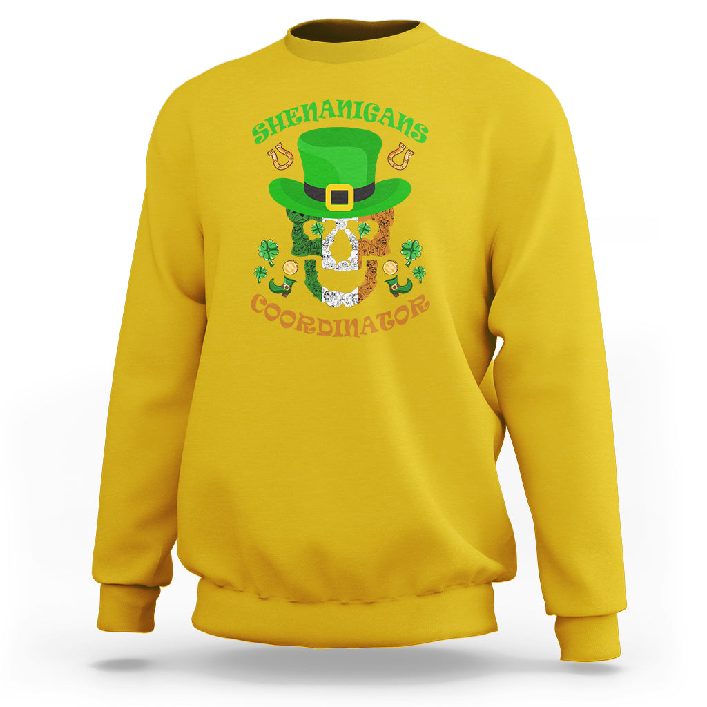 Shenanigans Coordinator St Patrick's Day Teacher Skull Sweatshirt - Wonder Print Shop