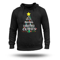 Black pullover hoodie with multicolor Christmas quote graphic and star accents