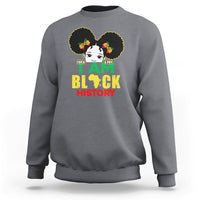 Kids' light gray sweatshirt with front graphic of girl and text “I AM BLACK HISTORY”