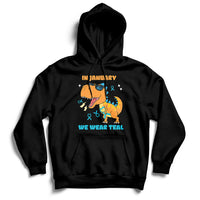 Black hoodie with front kangaroo pocket, hood, and chest “IN JANUARY” graphic