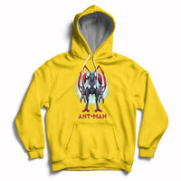 Daisy yellow pullover hoodie with “ANT-MAN” robot graphic on chest and front pouch.