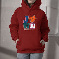 Red Philadelphia fan hoodie with front JA WN graphic and “IT’S A PHILLY THING” text