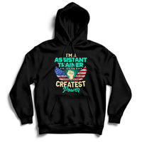 Black pullover hoodie with front text graphic and kangaroo pocket, ribbed cuffs