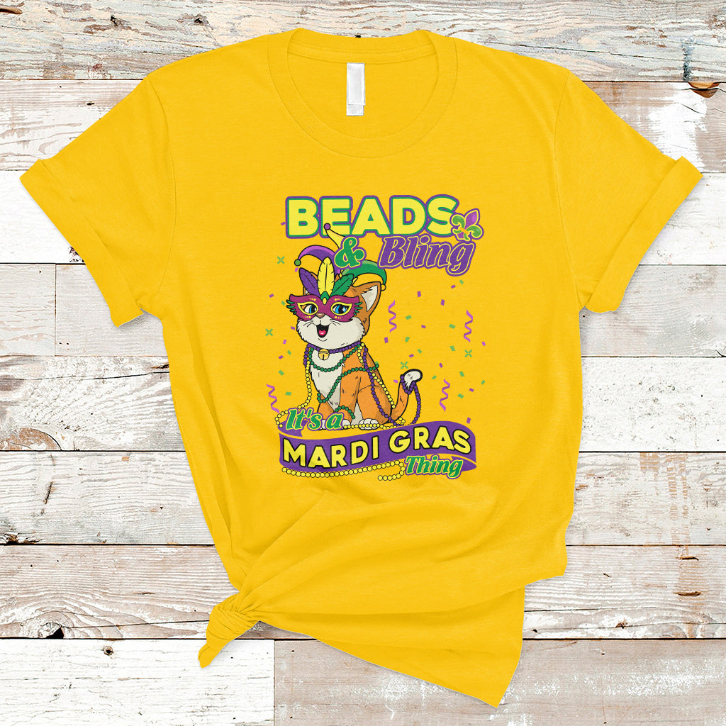 Beads And Blings It's A Mardi Gras Thing Cute Cat Costume T-Shirt - Wonder Print Shop