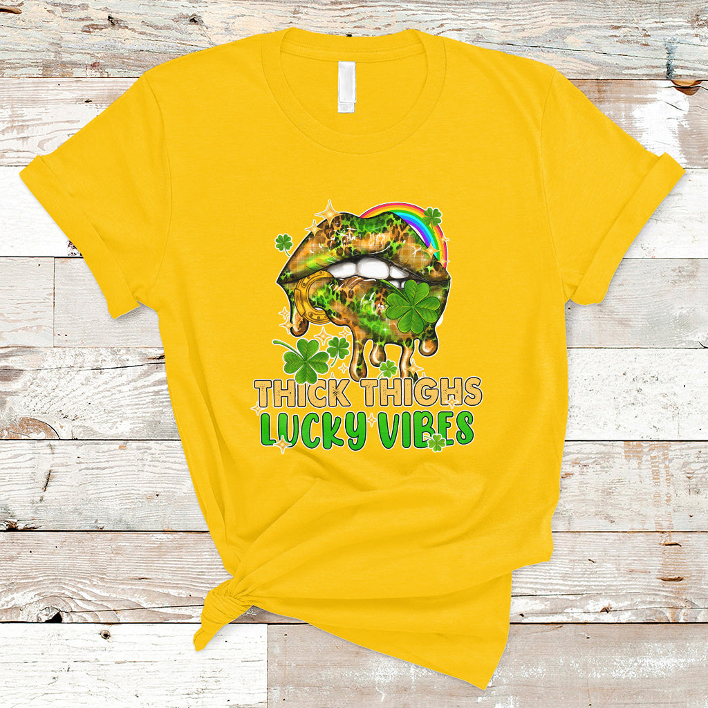 Thick Thighs Lucky Vibes Funny St Patrick's Day Leopard Lips T-Shirt - Wonder Print Shop