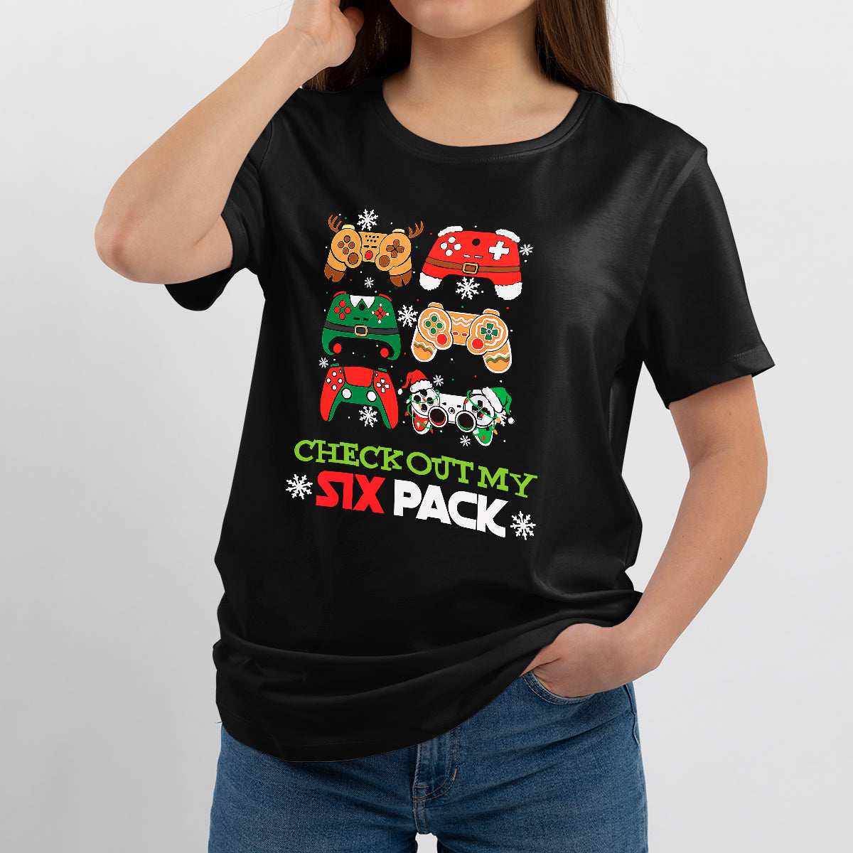 Check Out My Six Pack Funny Video Gaming Controllers, Christmas Game Consoles T Shirt - Wonder Print Shop