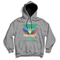 Gray pullover hoodie with front text graphic and kangaroo pocket, ribbed cuffs