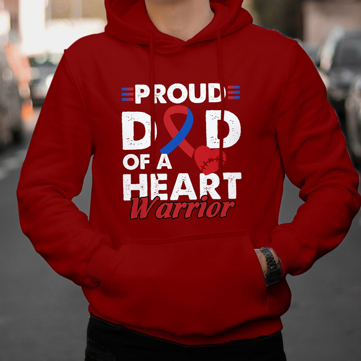 Dad Of A Heart Warrior CHD Congenital Heart Defect Awareness Hoodie - Wonder Print Shop