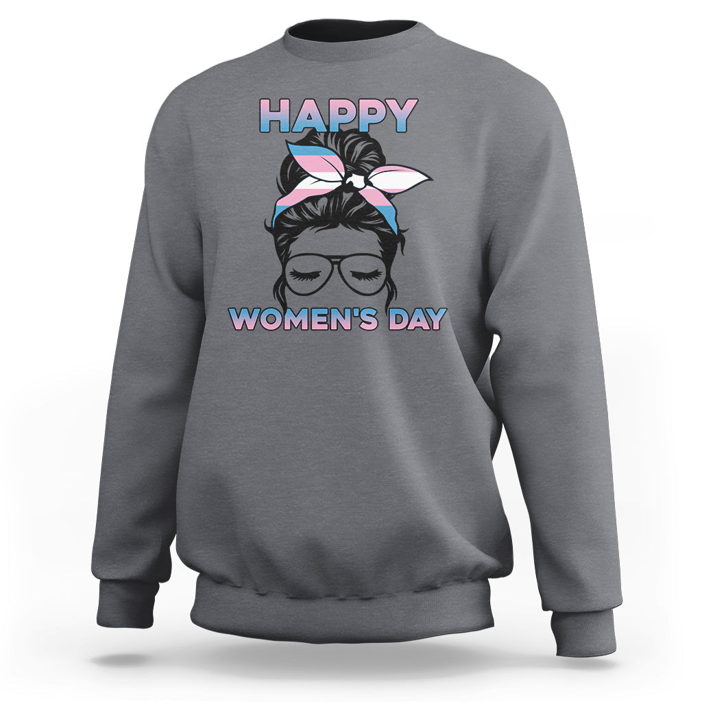 Light gray women's sweatshirt with 'HAPPY WOMEN'S DAY' graphic and hair bow