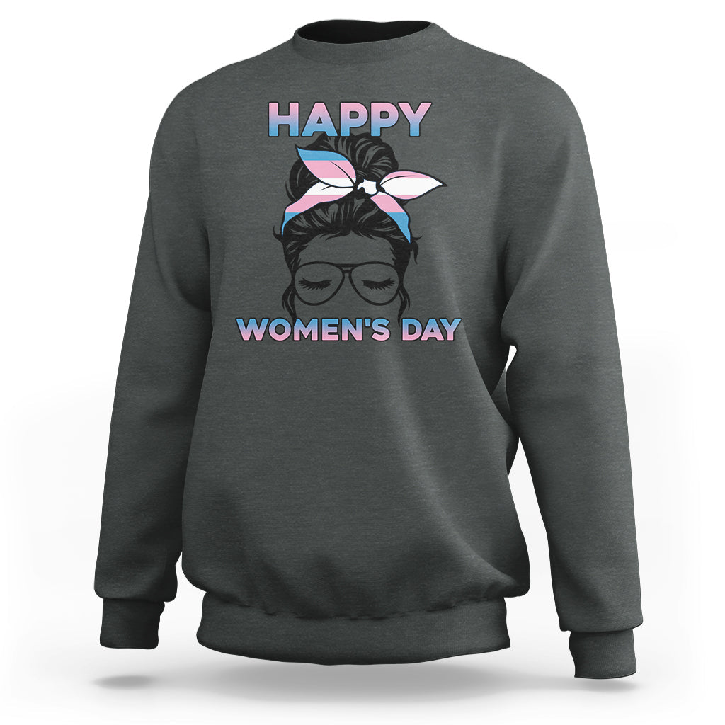 Dark gray women's sweatshirt with 'HAPPY WOMEN'S DAY' graphic and hair bow