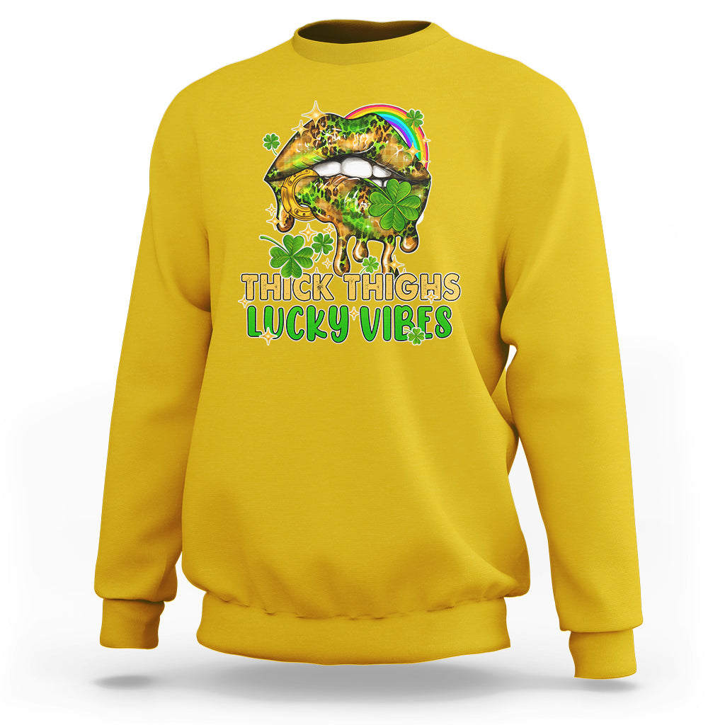 Thick Thighs Lucky Vibes Funny St Patrick's Day Leopard Lips Sweatshirt - Wonder Print Shop