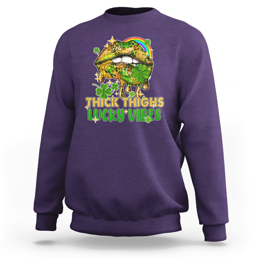Thick Thighs Lucky Vibes Funny St Patrick's Day Leopard Lips Sweatshirt - Wonder Print Shop