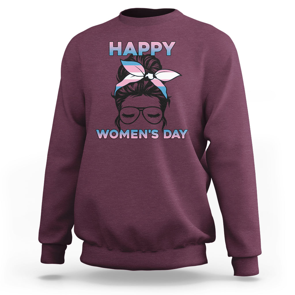Maroon women's sweatshirt with 'HAPPY WOMEN'S DAY' graphic and hair bow