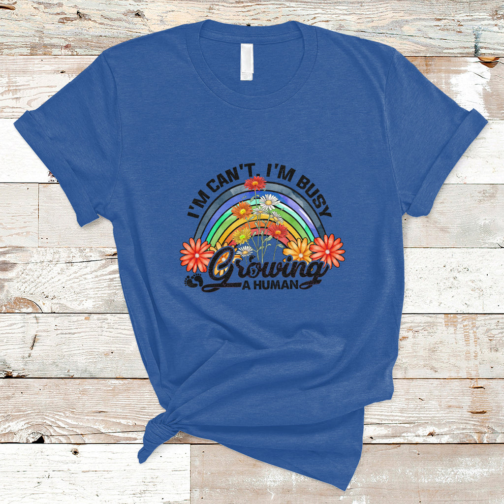 I Can't I'm Busy Growing A Human Pregnant Mom First Mother's Day Retro Rainbow T Shirt - Wonder Print Shop