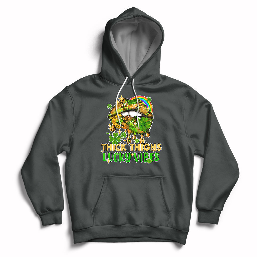 Thick Thighs Lucky Vibes Funny St Patrick's Day Leopard Lips Hoodie - Wonder Print Shop