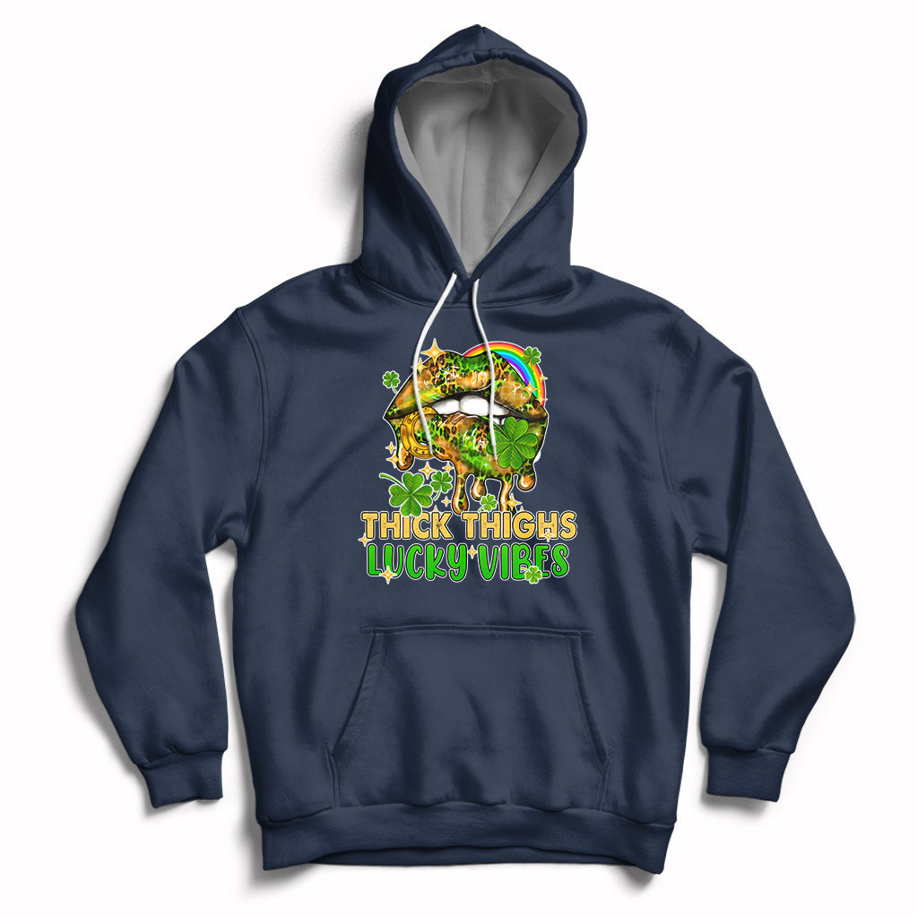 Thick Thighs Lucky Vibes Funny St Patrick's Day Leopard Lips Hoodie - Wonder Print Shop