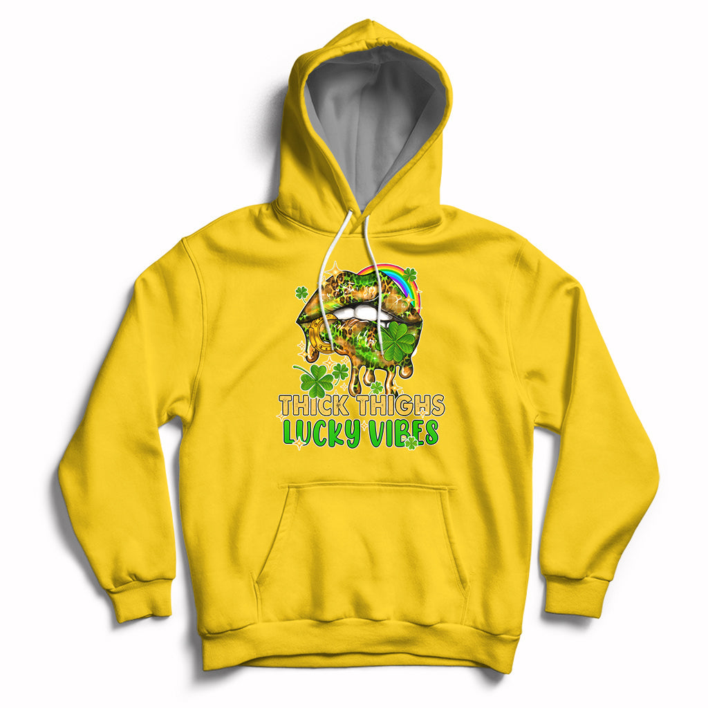 Thick Thighs Lucky Vibes Funny St Patrick's Day Leopard Lips Hoodie - Wonder Print Shop