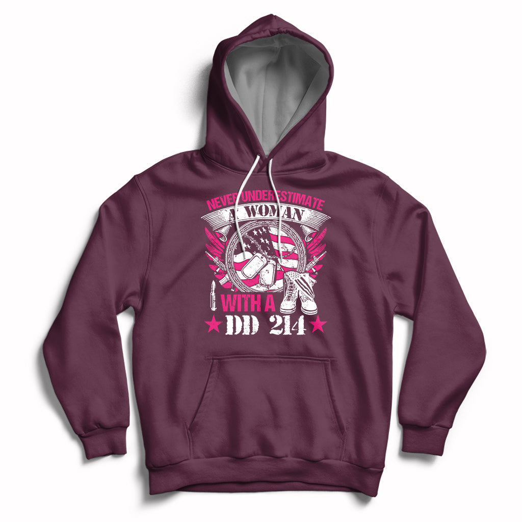 Never Underestimate A Woman With DD214 Proud Womens Veteran Hoodie - Wonder Print Shop