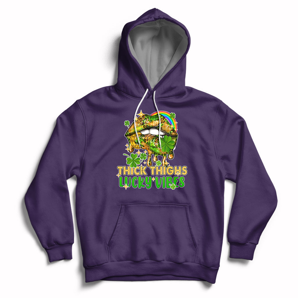 Thick Thighs Lucky Vibes Funny St Patrick's Day Leopard Lips Hoodie - Wonder Print Shop