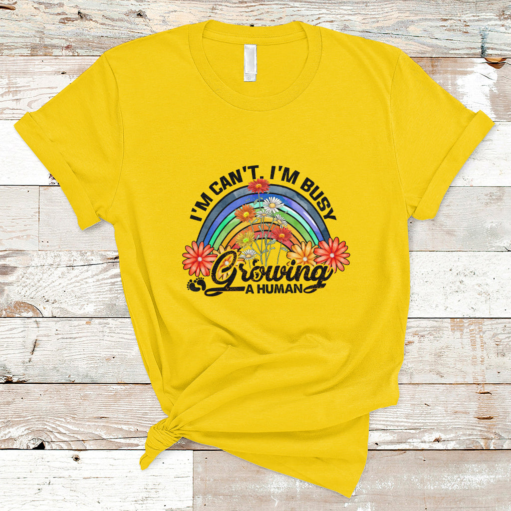I Can't I'm Busy Growing A Human Pregnant Mom First Mother's Day Retro Rainbow T Shirt - Wonder Print Shop