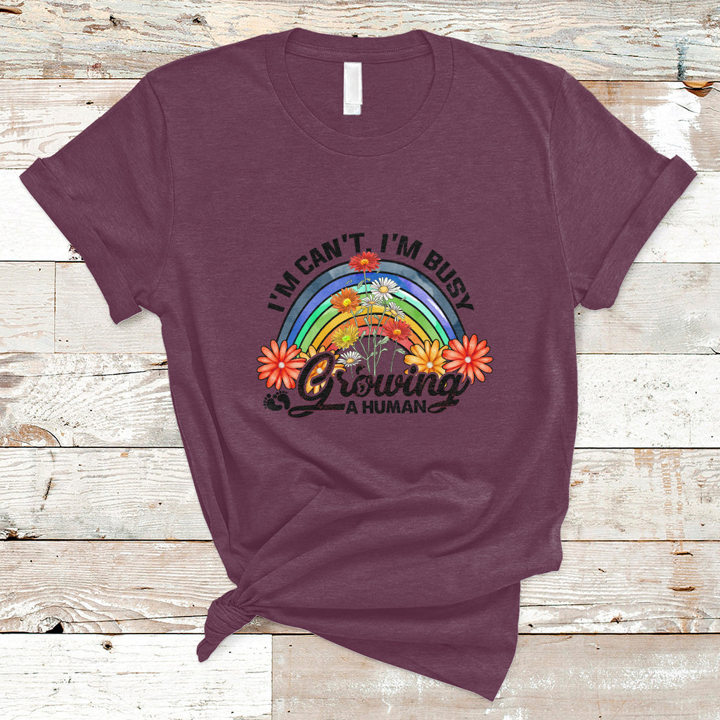 I Can't I'm Busy Growing A Human Pregnant Mom First Mother's Day Retro Rainbow T Shirt - Wonder Print Shop