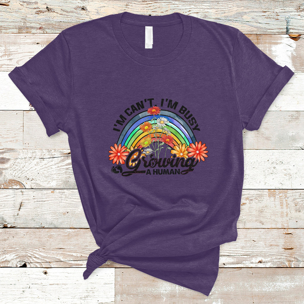 I Can't I'm Busy Growing A Human Pregnant Mom First Mother's Day Retro Rainbow T Shirt - Wonder Print Shop