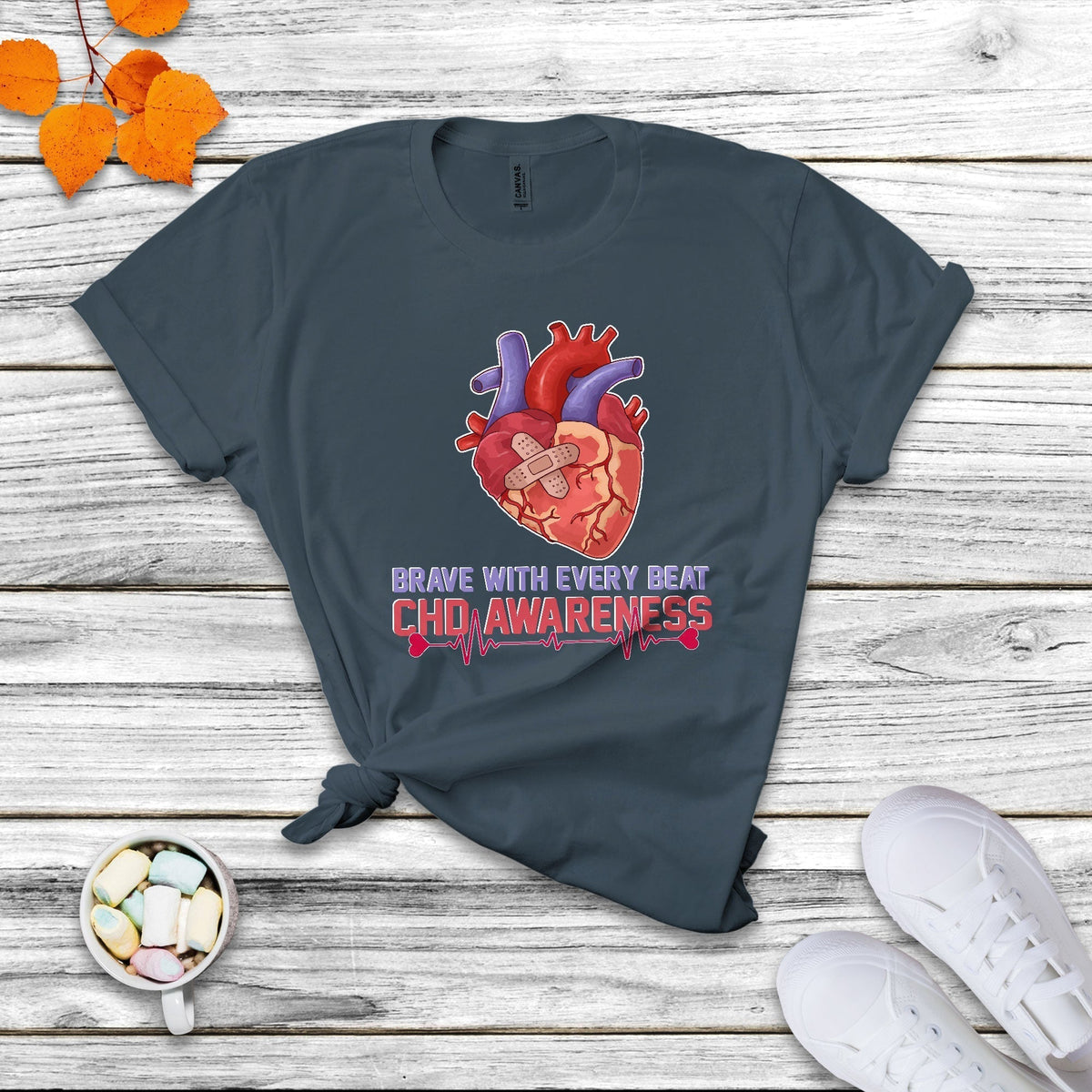 Brave With Every Beat CHD Heart Disease Red And Blue Ribbon T Shirt - Wonder Print Shop