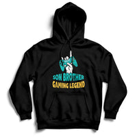 Black pullover hoodie with drawstring hood and 'GAMING LEGEND' front graphic.