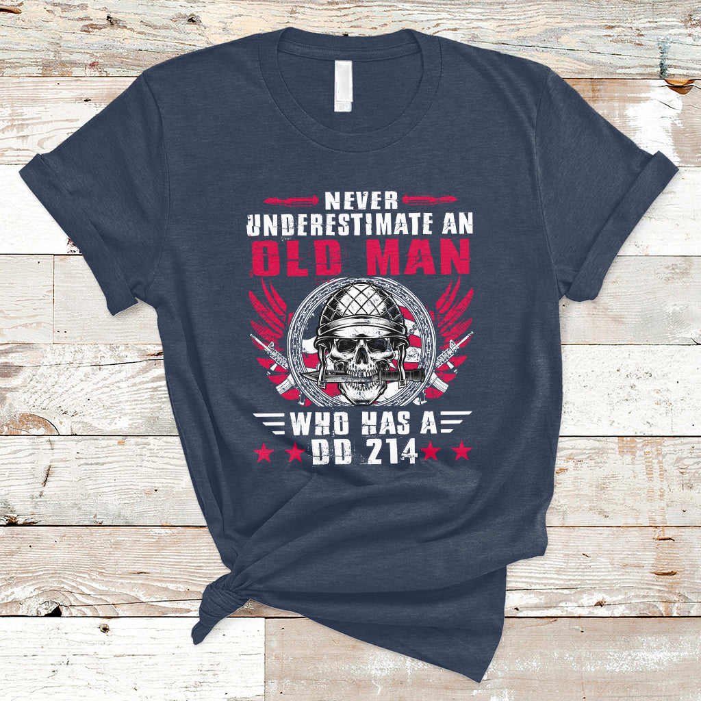 Never Underestimate An Old Man Who Has A DD214 Skull Soldier T-Shirt - Wonder Print Shop