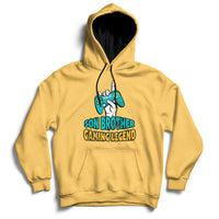 Yellow pullover hoodie with drawstring hood and 'GAMING LEGEND' front graphic.