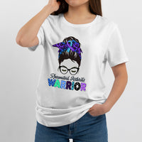 Rheumatoid Arthritis Warrior Messy Bun Blue Purple Ribbon, Awareness T Shirt - Wonder Print Shop