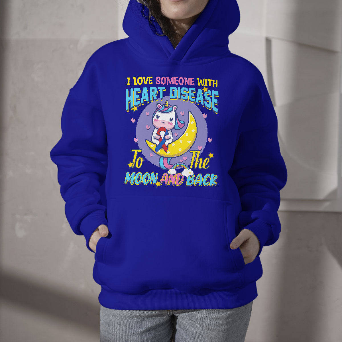 Unicorn I Love Someone With Heart Disease To The Moon & Back Hoodie - Wonder Print Shop