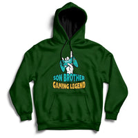 Forest green pullover hoodie with drawstring hood and 'GAMING LEGEND' front graphic.