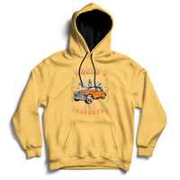 Yellow car inspector hoodie with kangaroo pocket and chest graphic