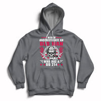 Charcoal pullover hoodie with front skull soldier graphic and kangaroo pocket